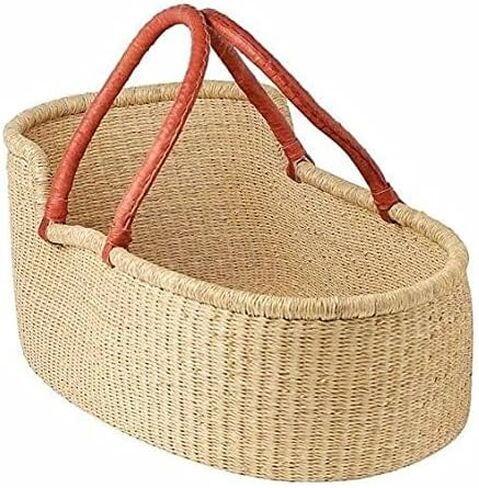 Large Organic Baby Moses Bassinet Handmade Toddler Bed with Brown Handles - Dye Free in Kuwait