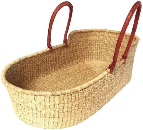Large Organic Baby Moses Bassinet Handmade Toddler Bed with Brown Handles - Dye Free in Kuwait