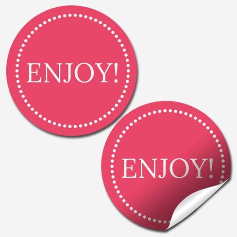 Enjoy! Fushia & Polka Dot Themed Thank You Customer Appreciation Sticker Labels for Small Businesses, 60 1.5" Circle Stickers by AmandaCreation, Great for Envelopes, Postcards, Direct Mail, & More! in Kuwait