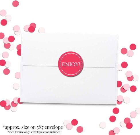 Enjoy! Fushia & Polka Dot Themed Thank You Customer Appreciation Sticker Labels for Small Businesses, 60 1.5" Circle Stickers by AmandaCreation, Great for Envelopes, Postcards, Direct Mail, & More! in Kuwait