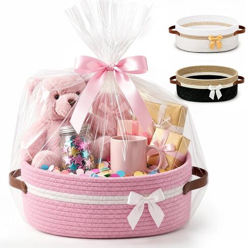 santreetoy Basket for Gifts Empty Set with Gift Bags and Ribbon Easter Large Woven Gift Baskets and Wrapping Set Storage Decorative Box for Graduation Baby Shower (Pink) in Kuwait