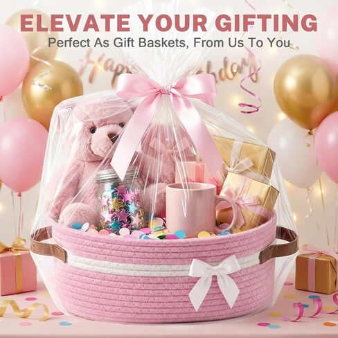 santreetoy Basket for Gifts Empty Set with Gift Bags and Ribbon Easter Large Woven Gift Baskets and Wrapping Set Storage Decorative Box for Graduation Baby Shower (Pink) in Kuwait