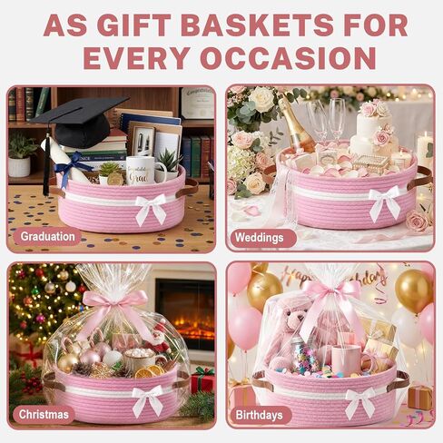 santreetoy Basket for Gifts Empty Set with Gift Bags and Ribbon Easter Large Woven Gift Baskets and Wrapping Set Storage Decorative Box for Graduation Baby Shower (Pink) in Kuwait