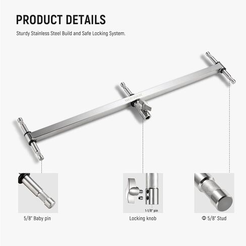 NEEWER Baby Triple Header Boom Arm with Five 5/8" Pins for LED Light/Strobe Flash, One 1-1/8" Pin for C Stand/Light Stand with 16mm Baby Stud or 28mm Junior Receiver, Stainless Steel, UA005 in Kuwait
