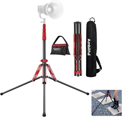 Ambitful 7.22ft/220cm Reversible Light Stand Tripod,6.6lbs Load | Aluminum,Portable&Adjustable, with 1/4" Screw, with Sandbag& Carry Bag,for Studio Flash, LED, Camera, Fill Light,Softbox in Kuwait