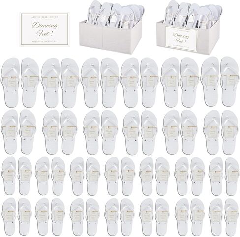 24/36/48 Pairs Flip Flops Bulk for Wedding Guests, Women Wedding Sandals & 1/2 Collapsible Linen Storage Bins & Display Sign, Comfortable Bride Slippers for Reception Beach Pool Party Favors in Kuwait