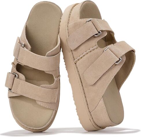 Project Cloud 100% Genuine Leather Platform Sandals & Slides for Women | Memory Foam Insole Sandals Women - Adjustable Straps Non Slip Outsole Wedge Sandals for Women - Comfortable Womens Sandals in Saudi Arabia