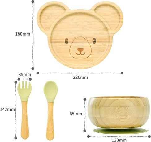 Bamboo Suction Plates Bowls Setfor Baby Toddler Divided Platter Food bowl with Silicone Fork & Spoon All-Natural Baby Feeding Set, Kids Feeding Essentials in Kuwait