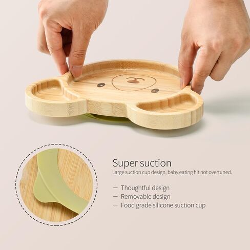 Bamboo Suction Plates Bowls Setfor Baby Toddler Divided Platter Food bowl with Silicone Fork & Spoon All-Natural Baby Feeding Set, Kids Feeding Essentials in Kuwait