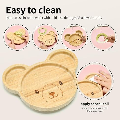 Bamboo Suction Plates Bowls Setfor Baby Toddler Divided Platter Food bowl with Silicone Fork & Spoon All-Natural Baby Feeding Set, Kids Feeding Essentials in Kuwait