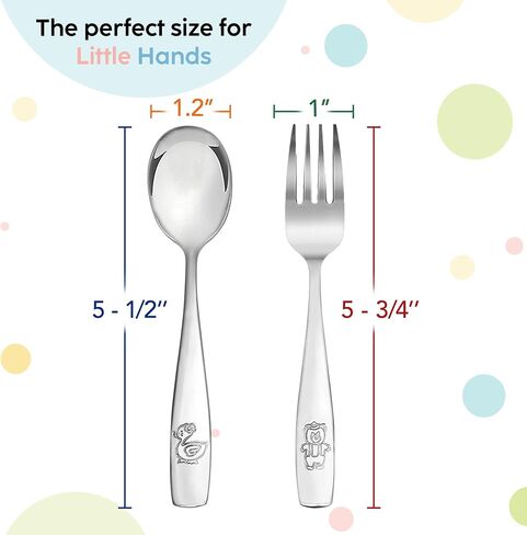 PLASKIDY Kids Silverware Stainless Steel Set of 10 Toddler Utensils Forks and Spoons - Dishwasher Safe Kids Flatware Set Children's Safe Cutlery Set in Kuwait