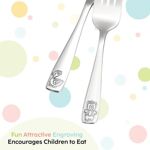 PLASKIDY Kids Silverware Stainless Steel Set of 10 Toddler Utensils Forks and Spoons - Dishwasher Safe Kids Flatware Set Children's Safe Cutlery Set in Kuwait