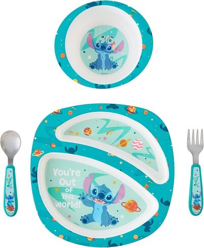 The First Years Disney Stitch Toddler Dinnerware Set - Officially Licensed 4-Piece Feeding Set with Bowl, Plate, Fork, and Spoon - Dishwasher Safe Toddler Feeding Supplies - Ages 9 Months and Up in Kuwait