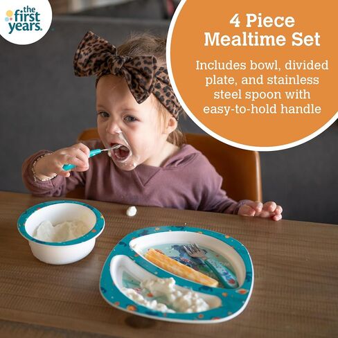 The First Years Disney Stitch Toddler Dinnerware Set - Officially Licensed 4-Piece Feeding Set with Bowl, Plate, Fork, and Spoon - Dishwasher Safe Toddler Feeding Supplies - Ages 9 Months and Up in Kuwait