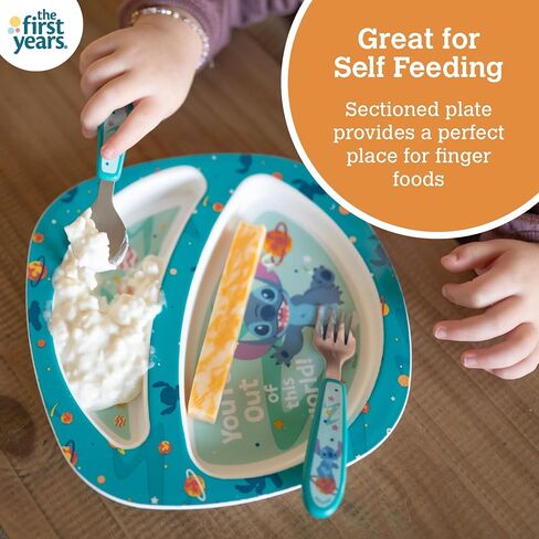 The First Years Disney Stitch Toddler Dinnerware Set - Officially Licensed 4-Piece Feeding Set with Bowl, Plate, Fork, and Spoon - Dishwasher Safe Toddler Feeding Supplies - Ages 9 Months and Up in Kuwait