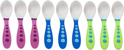 First Essentials by NUK Kiddy Cutlery 9 Piece Spoon Set-Green, Purple & Blue in Kuwait