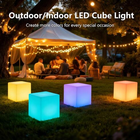 4-inch LED Rechargeable Cube Light,IP44 Waterproof,RGB Light | Remote Control,RGB Color Changing,USB charging, Outdoor Light Up Cubes, Suitable for patio, garden and party in Kuwait