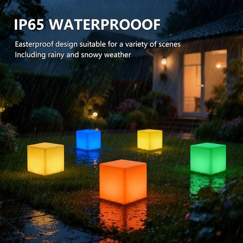 4-inch LED Rechargeable Cube Light,IP44 Waterproof,RGB Light | Remote Control,RGB Color Changing,USB charging, Outdoor Light Up Cubes, Suitable for patio, garden and party in Kuwait