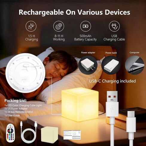 4-inch LED Rechargeable Cube Light,IP44 Waterproof,RGB Light | Remote Control,RGB Color Changing,USB charging, Outdoor Light Up Cubes, Suitable for patio, garden and party in Kuwait
