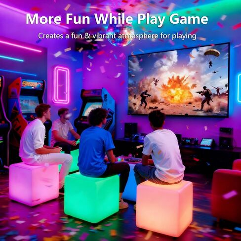 4-inch LED Rechargeable Cube Light,IP44 Waterproof,RGB Light | Remote Control,RGB Color Changing,USB charging, Outdoor Light Up Cubes, Suitable for patio, garden and party in Kuwait
