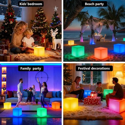 4-inch LED Rechargeable Cube Light,IP44 Waterproof,RGB Light | Remote Control,RGB Color Changing,USB charging, Outdoor Light Up Cubes, Suitable for patio, garden and party in Kuwait