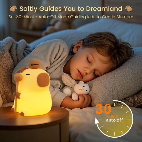 Capybara Night Light, Nursery Lamp, 7-Color RGB & 3-Level Warm Dimmable, Tap Control, 30Min Timer, 100% Safe &Soft Silicone, Adorable, Soothing Ambiance, Gift for Kids, Zen, Wooden Fish in Kuwait