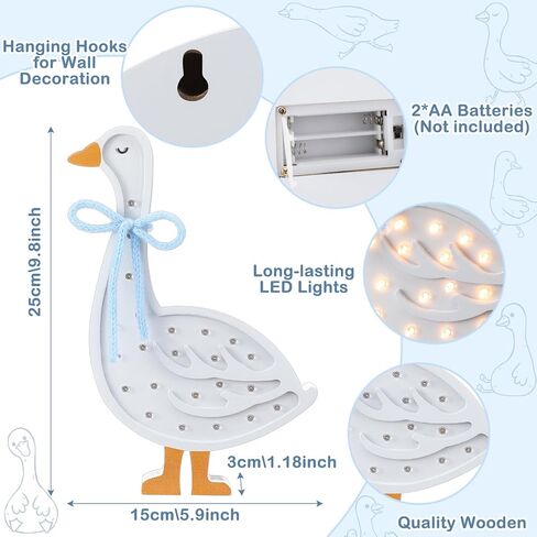 Rustic Silly Goose Night Light Blue Bow Wooden Silly Goose Table Lamp Battery Powered Gooses Night Light for Baby Shower Baby Kids Gift Bedroom Nursery Decor in Kuwait