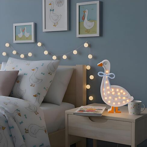 Rustic Silly Goose Night Light Blue Bow Wooden Silly Goose Table Lamp Battery Powered Gooses Night Light for Baby Shower Baby Kids Gift Bedroom Nursery Decor in Kuwait
