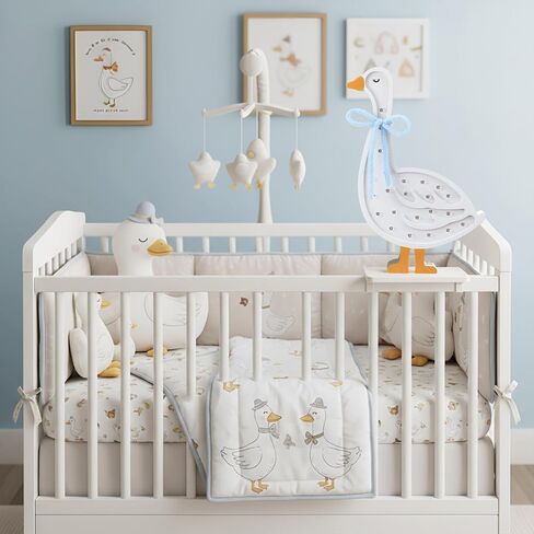 Rustic Silly Goose Night Light Blue Bow Wooden Silly Goose Table Lamp Battery Powered Gooses Night Light for Baby Shower Baby Kids Gift Bedroom Nursery Decor in Kuwait