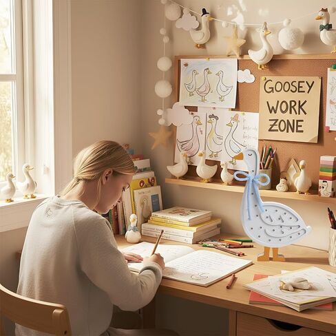 Rustic Silly Goose Night Light Blue Bow Wooden Silly Goose Table Lamp Battery Powered Gooses Night Light for Baby Shower Baby Kids Gift Bedroom Nursery Decor in Kuwait