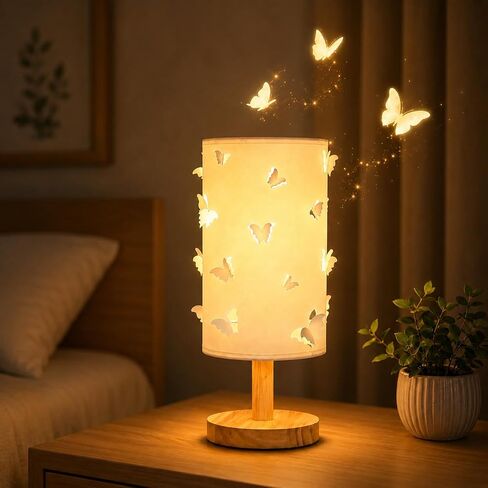 Dimmable Butterfly Lamp for Kids Room, Wood Bedside Lights,Kids Lamp | Openwork silhouette fabric lampshade In-line push button switch In-line push button switch 3 color temperatures adjustable in Kuwait