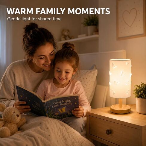 Dimmable Butterfly Lamp for Kids Room, Wood Bedside Lights,Kids Lamp | Openwork silhouette fabric lampshade In-line push button switch In-line push button switch 3 color temperatures adjustable in Kuwait