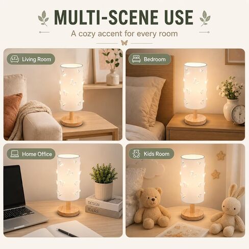 Dimmable Butterfly Lamp for Kids Room, Wood Bedside Lights,Kids Lamp | Openwork silhouette fabric lampshade In-line push button switch In-line push button switch 3 color temperatures adjustable in Kuwait