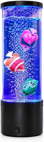 Mini Bubble Fish Lamp, Jellyfish Lamp with Color Changing LED Lights,Mood Lamp for Bedroom, Gaming Room & Office Desk, Relaxing Ambient Night Light with Artificial Tropical Fish for Home Decor in Kuwait
