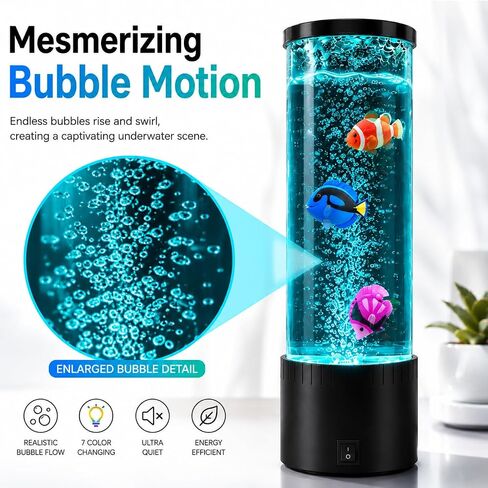 Mini Bubble Fish Lamp, Jellyfish Lamp with Color Changing LED Lights,Mood Lamp for Bedroom, Gaming Room & Office Desk, Relaxing Ambient Night Light with Artificial Tropical Fish for Home Decor in Kuwait