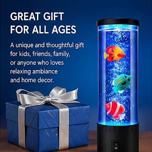 Mini Bubble Fish Lamp, Jellyfish Lamp with Color Changing LED Lights,Mood Lamp for Bedroom, Gaming Room & Office Desk, Relaxing Ambient Night Light with Artificial Tropical Fish for Home Decor in Kuwait