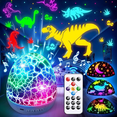 PIKOY Dinosaur Toys for Kids 3-5 Dinosaur Toys for 5-7 Night Light Projector Dinosaur Eggs Night Light for Kids | 15 Sounds & 3D Films | 31Colors & Remote Control 3 Year Old Boy Birthday Gifts in Kuwait