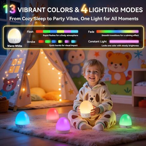 Auxmir Baby Night Light for Nursery, Rechargeable Egg Lamp with Remote | 13 Colors & Dimmable Lighting for Midnight Feeds and Diaper Changes, Touch/Button/Remote Control with 1/2/4/6H Timer in Kuwait