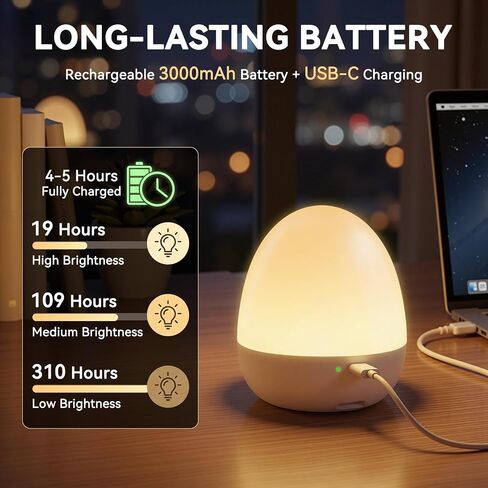 Auxmir Baby Night Light for Nursery, Rechargeable Egg Lamp with Remote | 13 Colors & Dimmable Lighting for Midnight Feeds and Diaper Changes, Touch/Button/Remote Control with 1/2/4/6H Timer in Kuwait