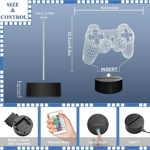 Lampeez 3D Gamepad Lamp Game Console Night Light 3D Illusion lamp for Kids, 16 Colors Changing with Remote, Gaming Room Gamer Gift, Kids Bedroom Decor as Xmas Holiday Birthday Gifts for Boys Girls in Kuwait
