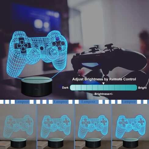 Lampeez 3D Gamepad Lamp Game Console Night Light 3D Illusion lamp for Kids, 16 Colors Changing with Remote, Gaming Room Gamer Gift, Kids Bedroom Decor as Xmas Holiday Birthday Gifts for Boys Girls in Kuwait
