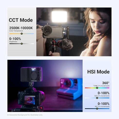 NEEWER BASICS BS40C Full RGB Magnetic Camera Video Light, 45W Boost Mode, Small LED Panel Lighting 4800lx/0.5m CRI95+ 2500-10000K 14 Scenes 5000mAh for DSLR Tripod Streaming Photography Vlog Recording in Kuwait