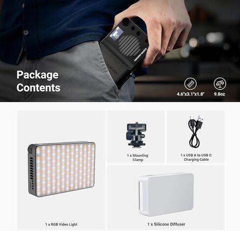 NEEWER BASICS BS40C Full RGB Magnetic Camera Video Light, 45W Boost Mode, Small LED Panel Lighting 4800lx/0.5m CRI95+ 2500-10000K 14 Scenes 5000mAh for DSLR Tripod Streaming Photography Vlog Recording in Kuwait