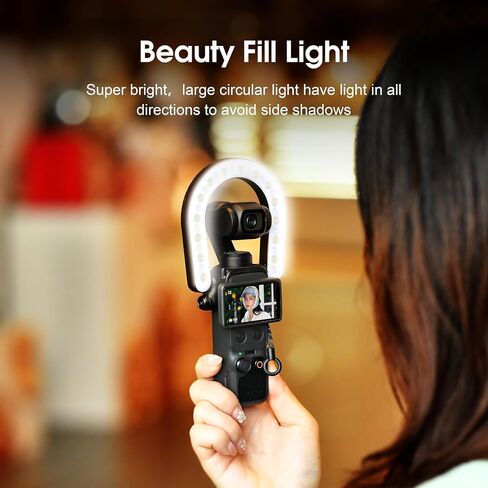 Beauty Fill Lights for DJI Osmo Pocket 4 3 for Xtra Muse Accessories | Adjustable Angle Ring-shaped Uniform Supplementary Lighting USB C Rechargeable Vlogging Black in Kuwait