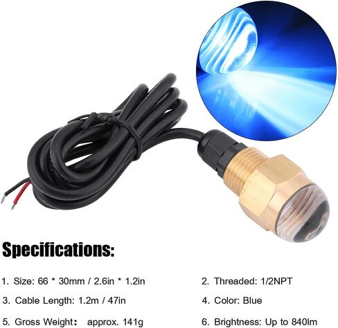 KIMISS 12V Brass Glass Underwater Light Marine Boat Blue LED Lamp 840lm IP68 for Yacht Night Fishing in Kuwait