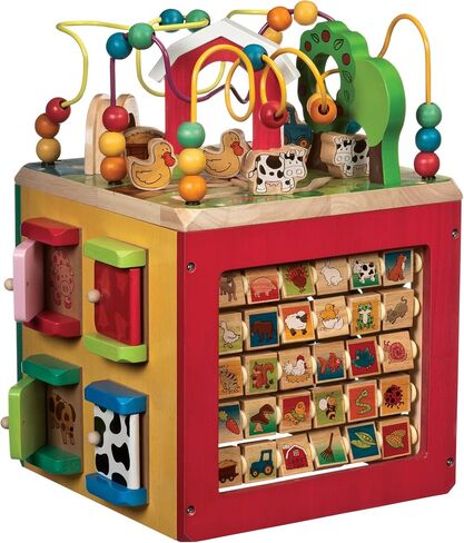 Battat Farm, 5-Sided Play Center with Bead Maze, Wood Toys | Farm-themed with bead maze, peekaboo doors, spinners, zig-zag race and mix-and-match animals, 1+ Years in Kuwait