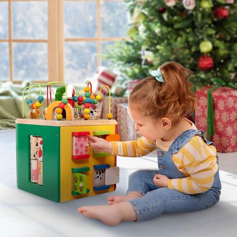 Battat Farm, 5-Sided Play Center with Bead Maze, Wood Toys | Farm-themed with bead maze, peekaboo doors, spinners, zig-zag race and mix-and-match animals, 1+ Years in Kuwait