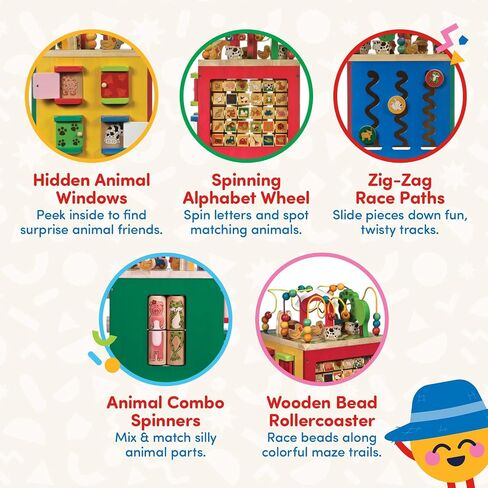 Battat Farm, 5-Sided Play Center with Bead Maze, Wood Toys | Farm-themed with bead maze, peekaboo doors, spinners, zig-zag race and mix-and-match animals, 1+ Years in Kuwait