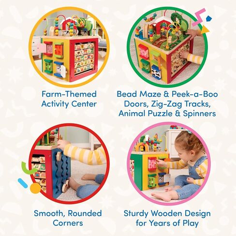 Battat Farm, 5-Sided Play Center with Bead Maze, Wood Toys | Farm-themed with bead maze, peekaboo doors, spinners, zig-zag race and mix-and-match animals, 1+ Years in Kuwait