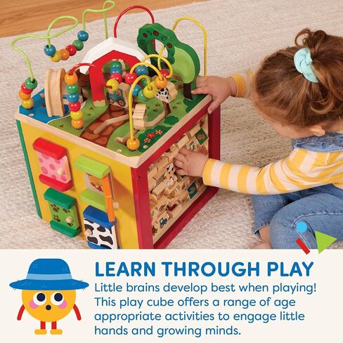 Battat Farm, 5-Sided Play Center with Bead Maze, Wood Toys | Farm-themed with bead maze, peekaboo doors, spinners, zig-zag race and mix-and-match animals, 1+ Years in Kuwait